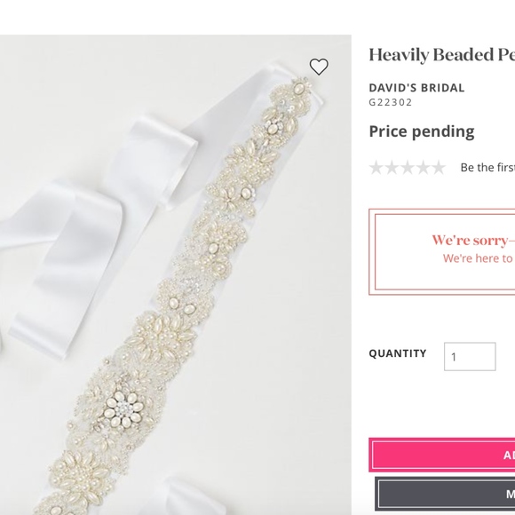 David\'s Bridal heavily beaded belt/sash